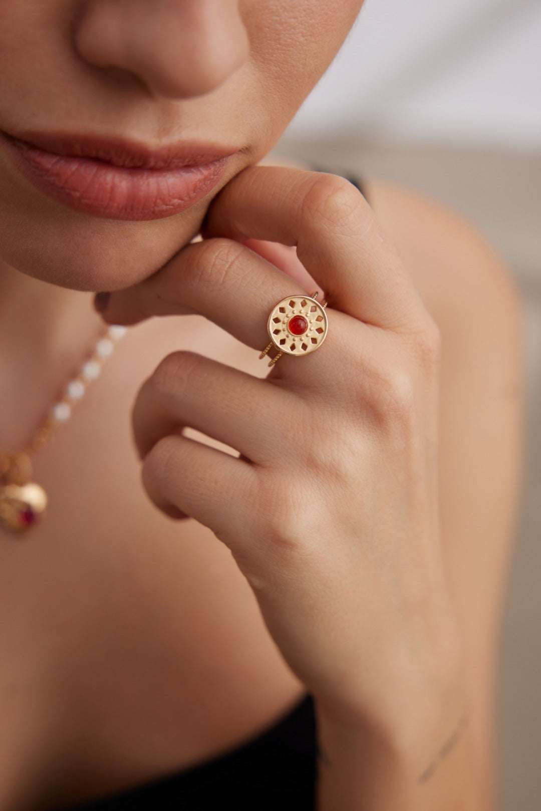 Red Agate Ring | Red Agate Open Ring | Eudorra Jewelry