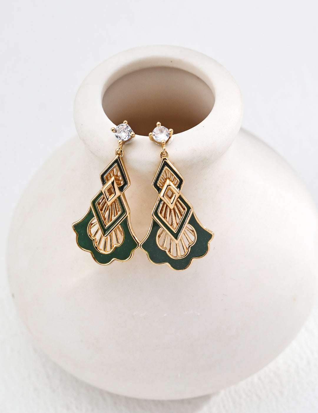 Vitreous Whisper Drops — pair of kiln-fired enamel drops on neutral background
｜Forya J'adore