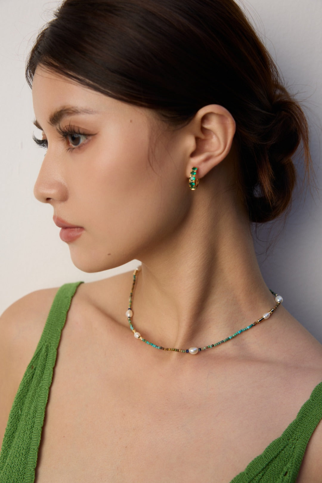 Prism Whisper — oxidized S925 zirconia stud earrings on-model｜Forya J'adore
