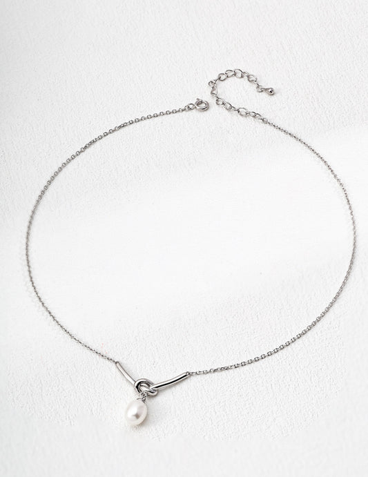 Knot Pearl Necklace | Silver Knot Necklace | Eudorra Jewelry